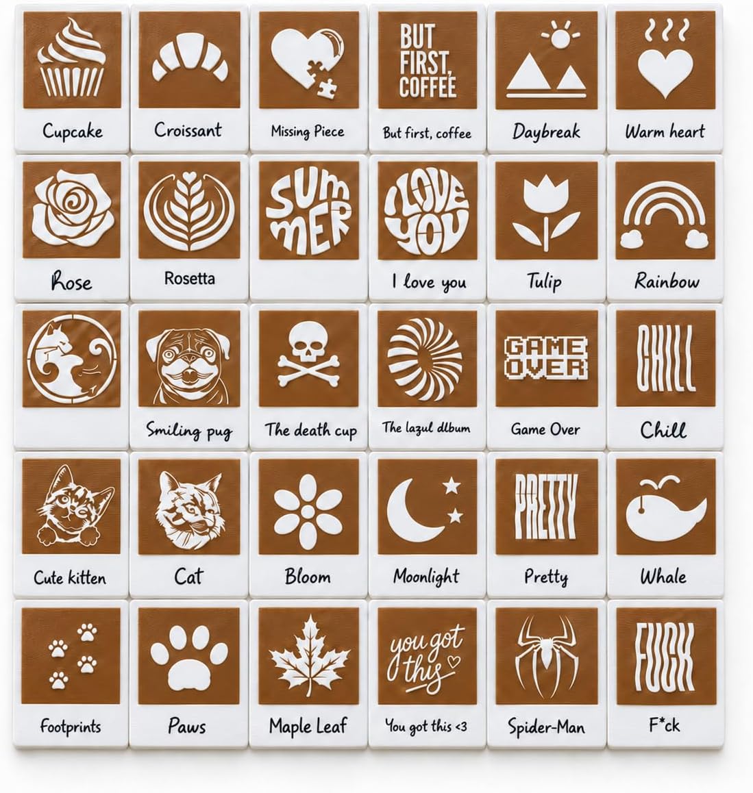 Coffee Latte Art Stencil Set | 30+ DIY Powder Templates for Latte & Hot Chocolate